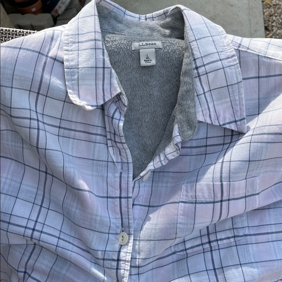 L.L. Bean COZY Lined Flannel Pink Gray and White Size L Jacket/ Shirt - Picture 8 of 16
